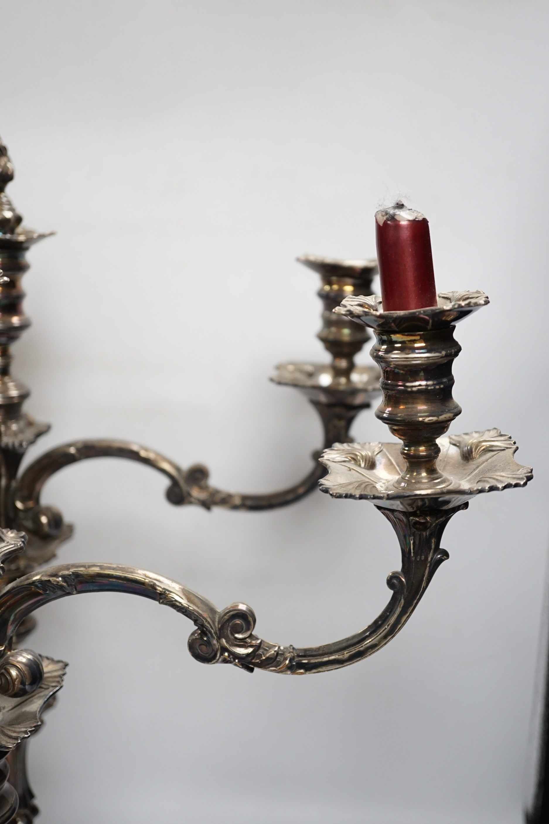 A pair of Victorian plated candelabra, 57cm high